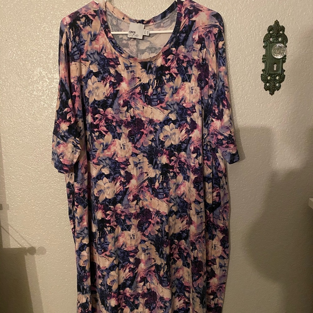 Avenue Floral Scoop Neck Dress in Blue & Pink